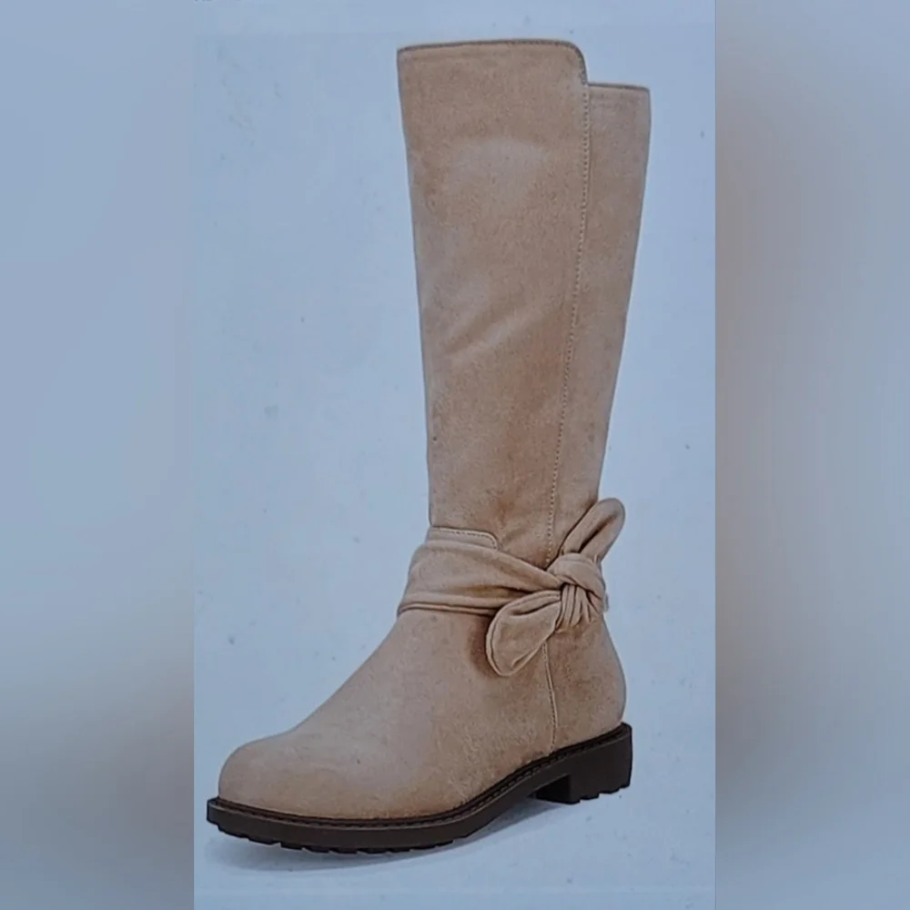 NIB COUTGO SUEDE BOW KNOT ROUND TOE LUG SOLE NON SLIP TODDLER BOOT